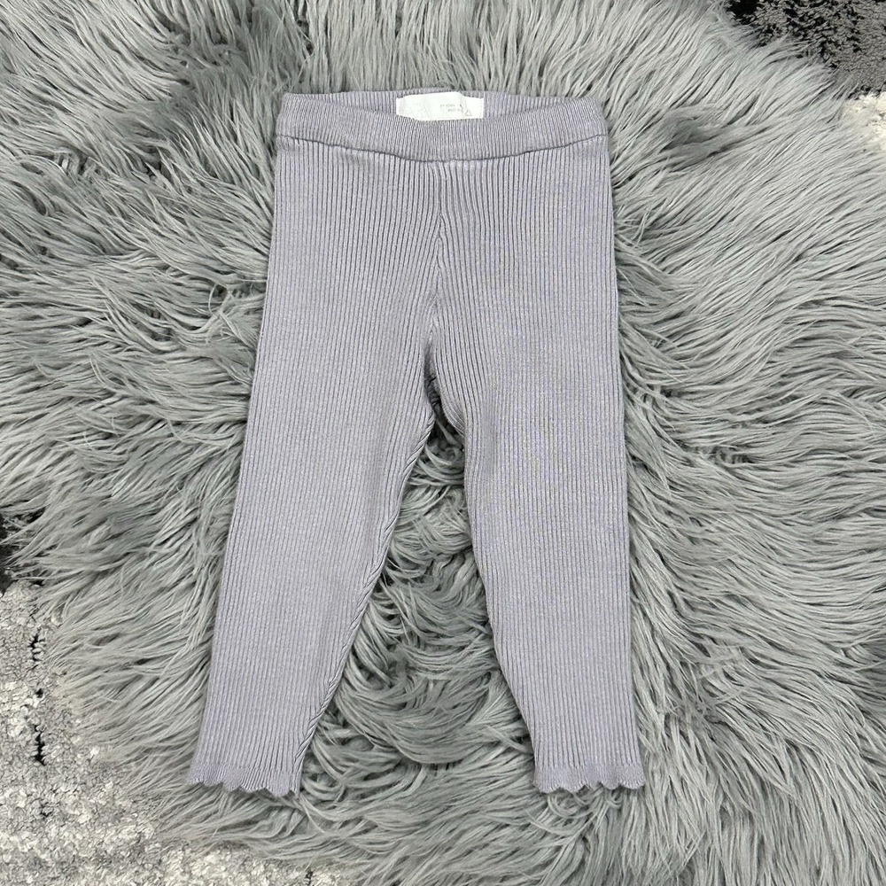 ZARA Girls Grey Ribbed Modal Leggings W/Scalloped Ankle Size 18 Month